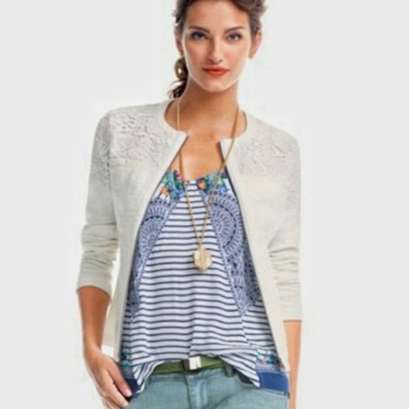 CAbi Jackets & Blazers - CABI | White Lace Occasion Jacket Tweed Style 100% Cotton Zip Up Size XS